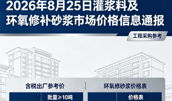 工农2026年8月25日灌浆料及环氧修补砂浆市场价格信息通报